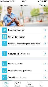 Bildschirmansicht der HEK Service App