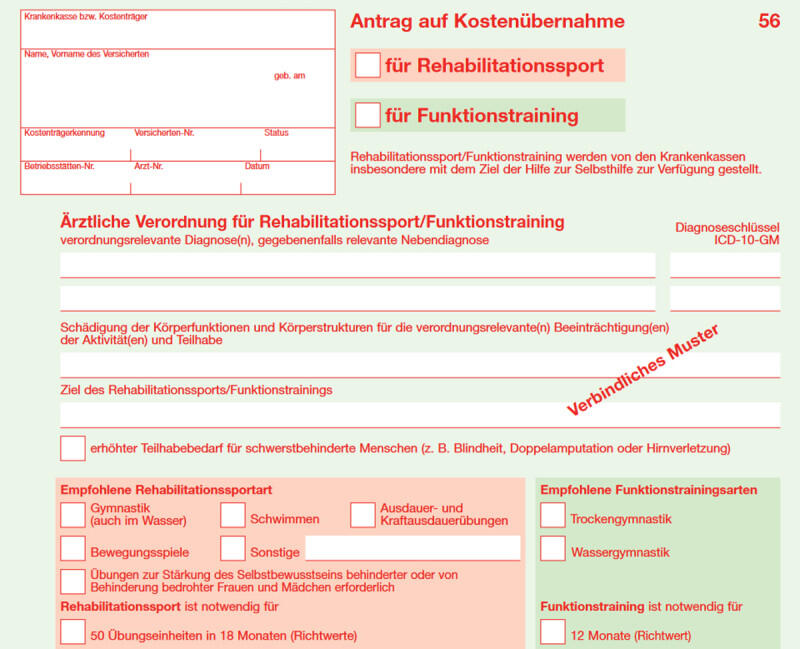 Formular 56 (Muster) - Anrag auf Rehasport / Funktionstraining  