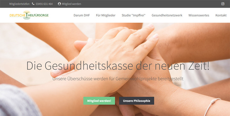 Website der so genannten Deutschen Heilfürsorge DHF