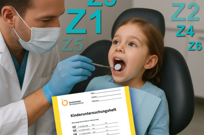 Z1 - Z6 : Neue zahn&auml;rztliche Fr&uuml;herkennung f&uuml;r Kinder,  Vorlage f&uuml;r Collage generiert mit GPT 5.1