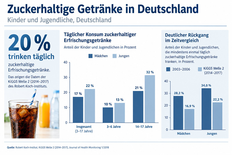 Der Konsum zuckerhaltiger Getr&auml;nke von Kindern und Jugendlichen steigt 