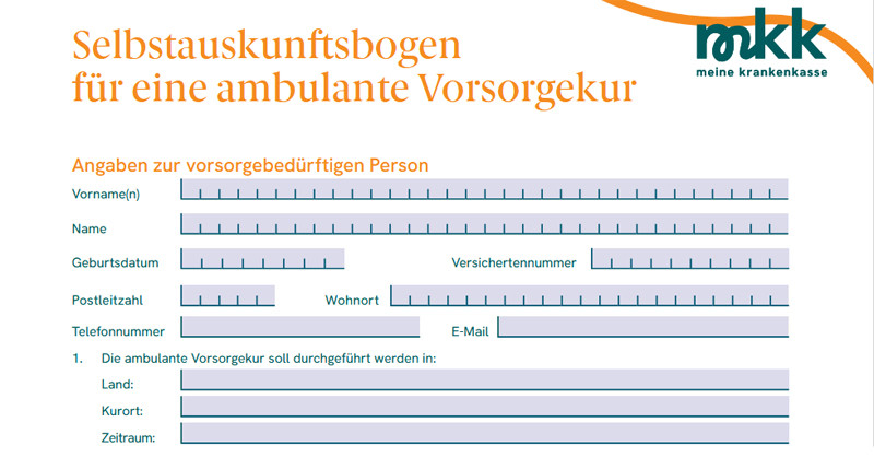 Selbstauskunft / Antrag ambulante Vorsorgekur (Badekur)