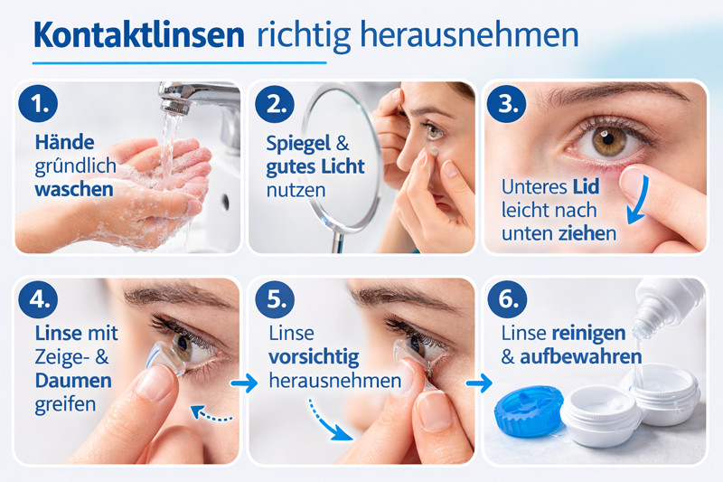 Kontaktlinsen richtig mit dem Pinzettengriff herausnehmen