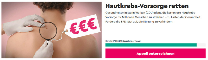 Petition zur Rettung des Hautkrebsscreening, 